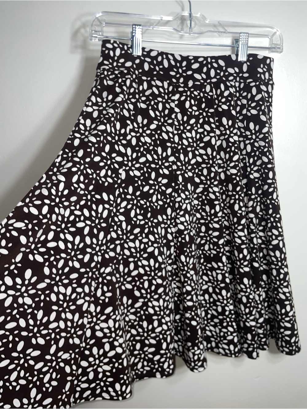 Christopher & Banks Y2K Vintage Brown and White Petal Print Skater Skirt